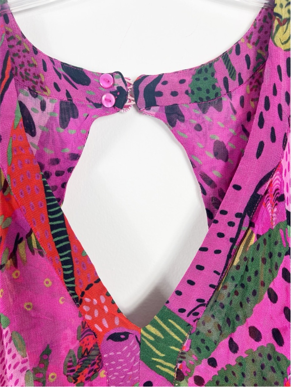 Farm Rio Cool Leopards Open Back Ruffled Georgette Maxi Dress Size Medium Pink - Picture 6 of 13